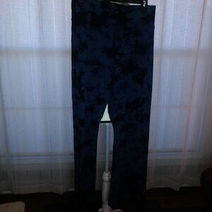 VICTORIA SECRETS PINK Blue/Black Tie Dye Cross Waist Flair Yoga Pants XL